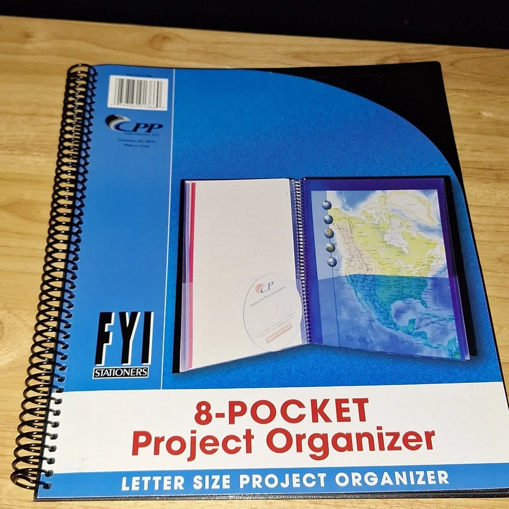 8 Pocket Project Organizer Black with spiral (new)